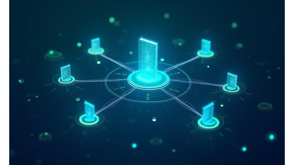 Farklı eğitim platformlarının (LMS, öğrenci bilgi sistemleri) birbirine bağlanmasını gösteren, merkezi bir AI sistemini vurgulayan soyut bir ağ diyagramı.